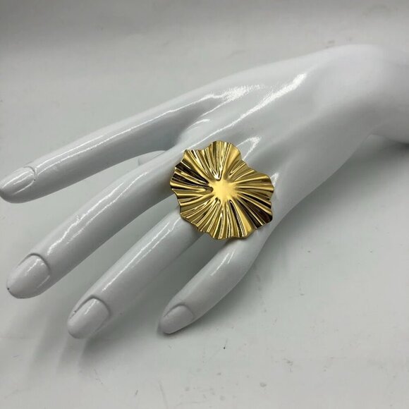 18K Gold Plated Women's Large Ring Adjustable Waterproof Hypoallergenic - Picture 4 of 14